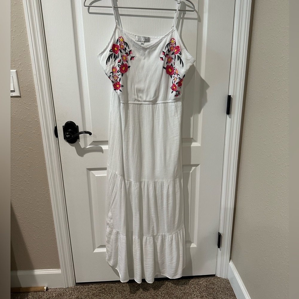 Kelly Renee white floral embroidered spaghetti strap maxi dress sz XL